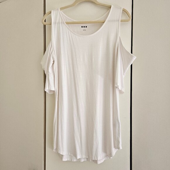 Three Dots Cold Shoulder White Top Size L - Picture 1 of 7